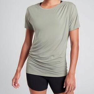 Athleta Women's Essence Pleated Sage Green Short Sleeve Roundneck Pullover Tee